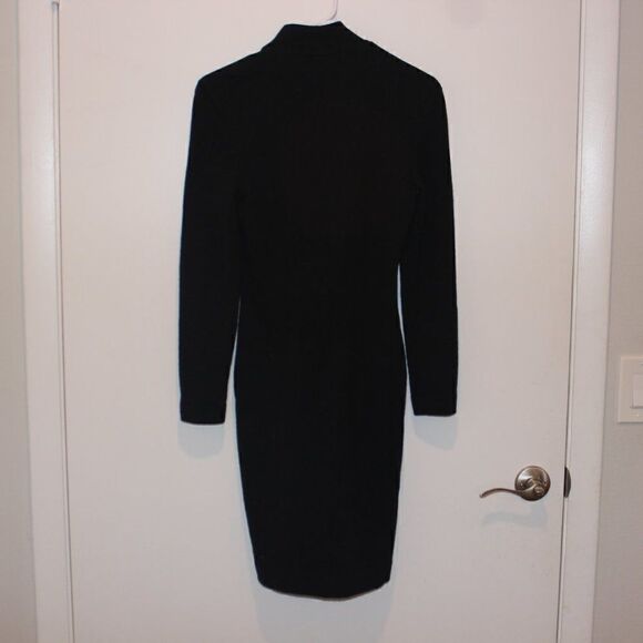 Lillie Rubin Black Wool Zipped Front High Neck Bodycon Dress Women's Size P - Picture 7 of 9